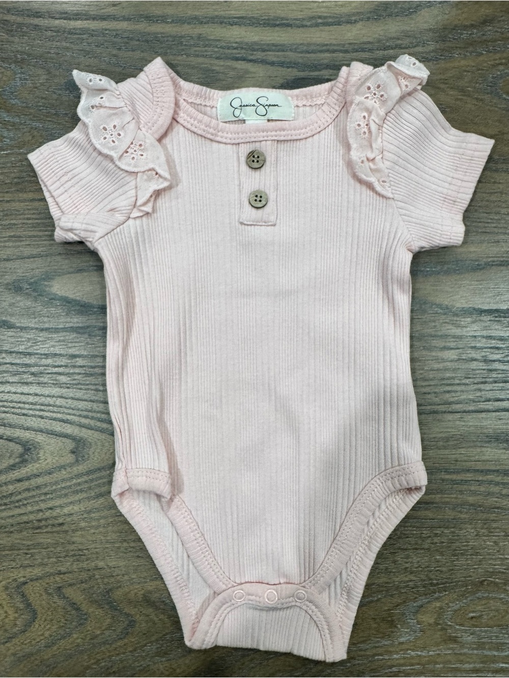 Jessica Simpson | NWOT | Light Pink Ribbed Ruffle-Sleeve Baby One-Piece | 3-6 mo